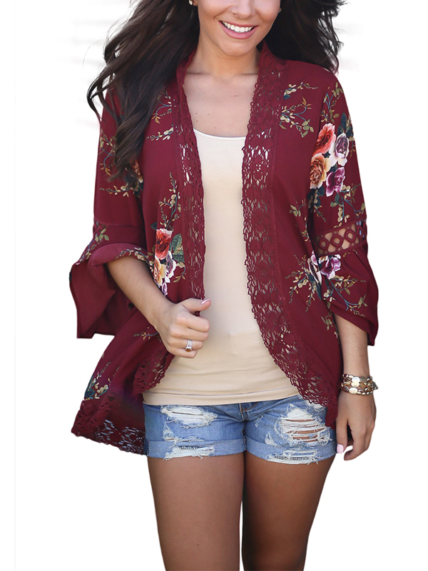 2 Colors S-XXL Flower Lace Patchwork Jacket 